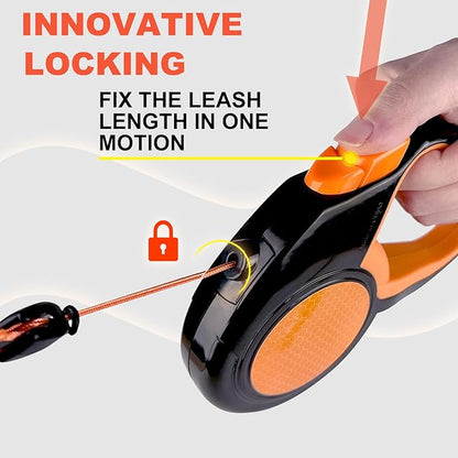 Durable Retractable Dog Leash with Safety Lock 16ft Adjustable Length, Ergonomic Grip & Tangle-Free Design for Small to Large Dogs up to 50/115 lbs