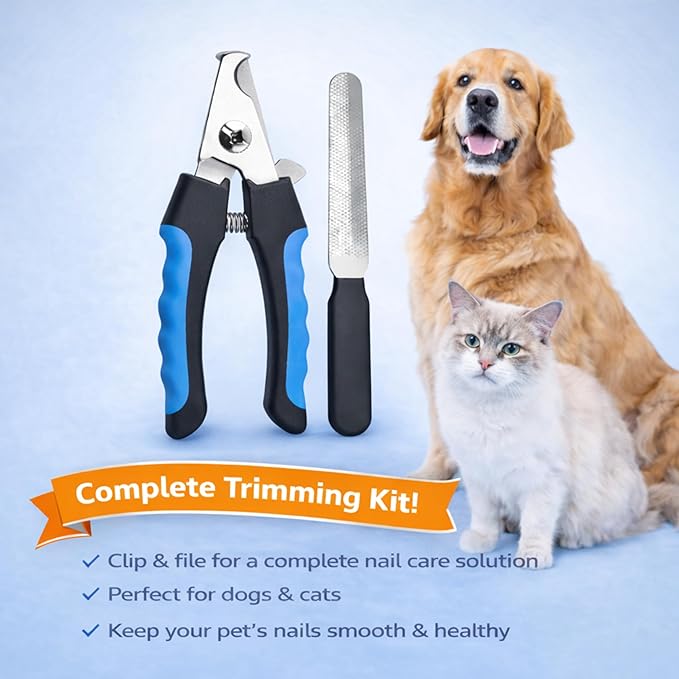 Dog & Cat Nail Clippers & Trimmers - Extra Sharp Dog Clippers with Stainless Steel Blades & Safety Guard to Avoid Overcutting - Ergonomic Cat Nail Clippers with Non-Slip Grip & Lock Feature