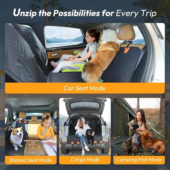 Dog Car Seat Cover for Back Seat-Holds 400lbs, XL Hard Bottom Waterproof Back Seat Extender for Dogs with Mesh Window & Headrest Cover, 600D Heavy Duty Anti-Scratch Dog Hammock for Car, SUV, Truck