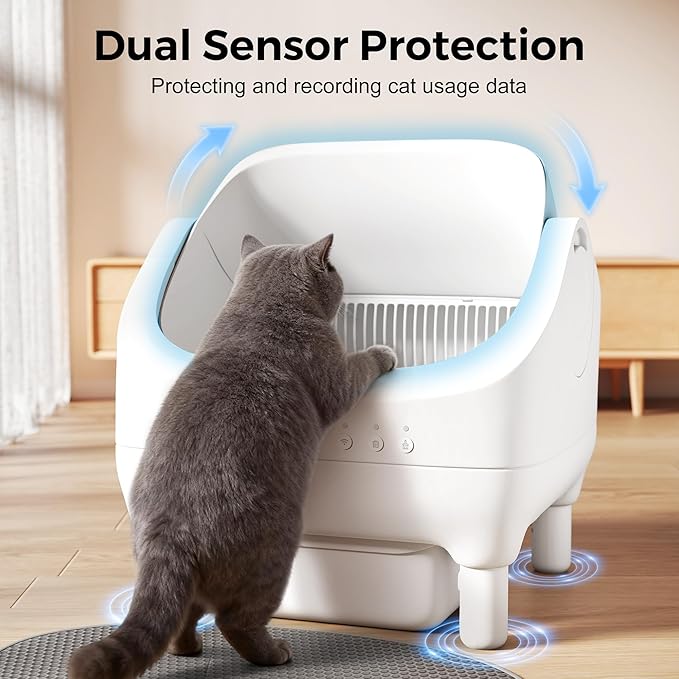 Open-Top Automatic Cat Litter Box - Self-Cleaning with Smart Gravity Sensor, Health Tracking & Waste Management for Multi-Cat Homes