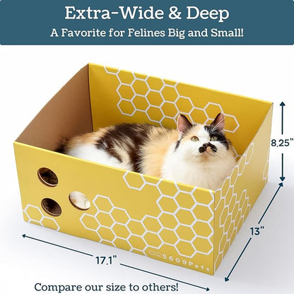 Cardboard Cat Scratcher, No-Mess Cat Scratching Box with Refillable Double-Sided Cat Scratching Pad for Indoor Cats