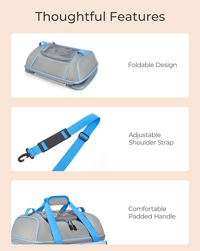 Expandable Cat Dog Carrier: NOBLE DUCK Soft-Sided Pet Carrier Airline Approved Large Small Medium Collapsible Portable Travel Up to 25 Lbs Grey