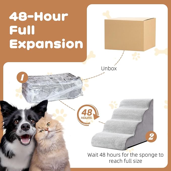 Makigued Dog Stairs for Small Dogs and Cats, 20" H 4 Steps Pet Steps Ramp for High Bed, Couch, Sofa, Waterproof Pet Stairs with Removable Washable Cover, Non-Slip Bottom, Light Gray