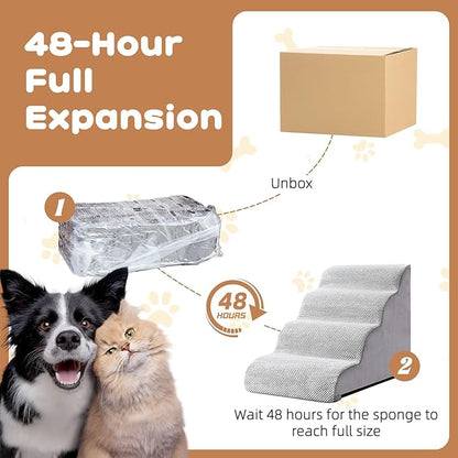 Makigued Dog Stairs for Small Dogs and Cats, 20" H 4 Steps Pet Steps Ramp for High Bed, Couch, Sofa, Waterproof Pet Stairs with Removable Washable Cover, Non-Slip Bottom, Light Gray