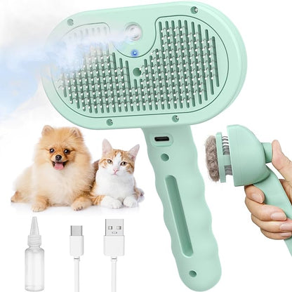 Dog Brush Cat Brushes for Shedding,Pet Steam Brush for Dogs Cats Spray Hair Removal Comb Steam Grooming for Long Short Haired Pets,Anti-Static Self Cleaning Grooming Tool Removes Loose Hair,green