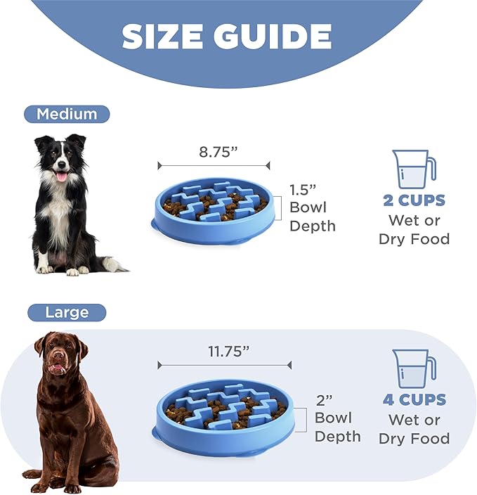 Outward Hound Fun Feeder Slo Bowl – Large 4‑Cup Capacity, Slow Feeding, Medium to Large Dogs, Non‑Slip, Blue, Notch Pattern