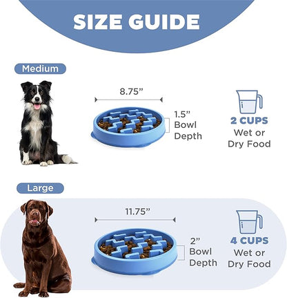 Outward Hound Fun Feeder Slo Bowl – Large 4‑Cup Capacity, Slow Feeding, Medium to Large Dogs, Non‑Slip, Blue, Notch Pattern
