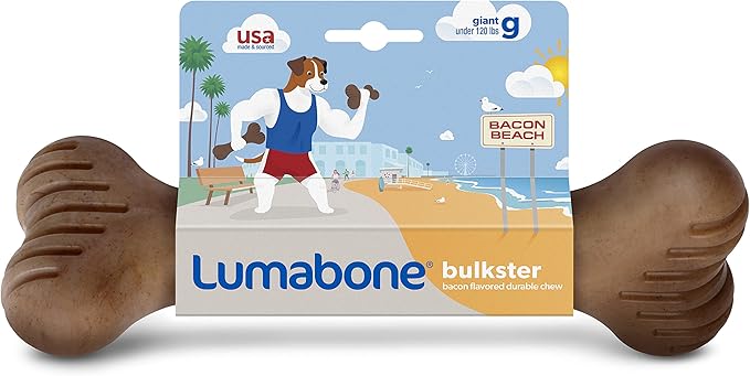 Lumabone Bulkster Durable Chew Toy for Aggressive Chewers, Real Bacon, Made in USA, Giant