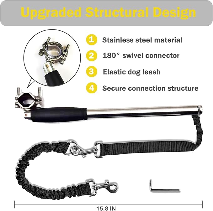 Dog Bike Leash 180° Rotating - Dogs Bike Attachment Bicycle Pet Leash Hands Free Thickened Steel Wire Rope Easy to Installation and Removal Fit for Medium Large Dog