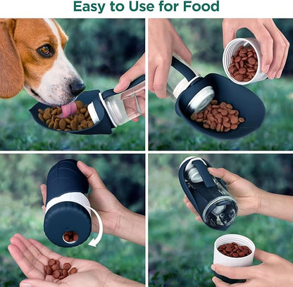 Uppetly Dog Water Bottle, Pet Water Bottle with Food Container and Drinking Feeder, Leak Proof, BPA-Free, Portable Foldable Puppy Water Cup Dispenser for Outdoor Walking, Travel, Small Dark Blue