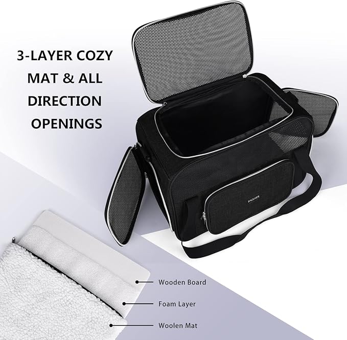 BAGLHER Pet Travel Carrier, Cat Carriers Dog Carrier for Small Medium Cats Dogs Puppies, Airline Approved Small Dog Carrier Soft Sided, Collapsible Puppy Carrier. Black