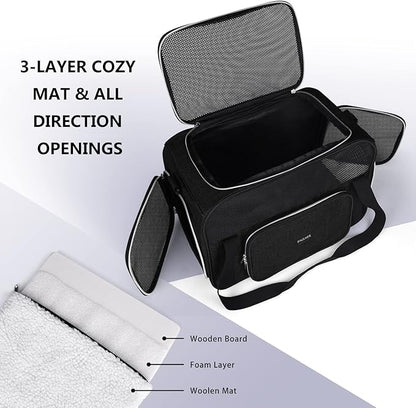 BAGLHER Pet Travel Carrier, Cat Carriers Dog Carrier for Small Medium Cats Dogs Puppies, Airline Approved Small Dog Carrier Soft Sided, Collapsible Puppy Carrier. Black