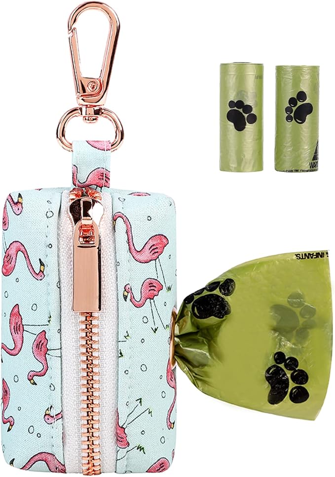 ARING PET Dog Waste Bag Dispenser, Cotton Doggy Poop Bags Holders Attach to Any Leashes, Portable Washable Plaid Pet Waste Pouch Dispenser with Metal Zipper