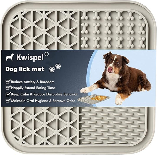 Lick Mat for Dogs, Dog Lick Mat with Suction Cups for Anxiety, Peanut Butter Dog Licking Mat Slow Feeder Dispensing Treater Lick Pad for Dogs Cats Grooming Bathing and Training (Grey)