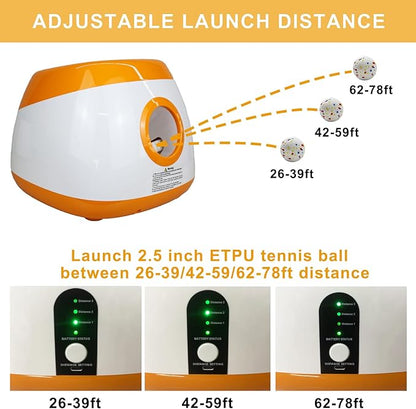 Large Automatic Dog Ball Launcher with 6 Tennis Balls (2.5"), Dog Ball Thrower for Medium & Large Dogs, 3 Adjustable Distance 26-78FT, Remote Control Launcher for Outdoor