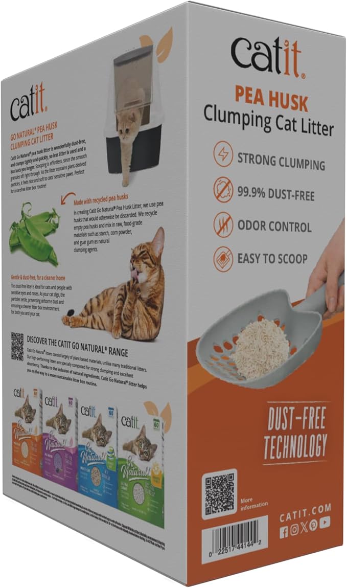 Catit - Go Natural Pea Husk Clumping Cat Litter - Dust Free,Easy Cleaning & Scooping,Flushable Kitty Litter with Odor Control & Subtle Fragrance - 12.3 Lbs,Vanilla Scented,(Pack of 2)