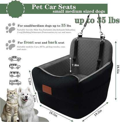 Dog Car Seat for Small/Medium Dogs,2 Adjustable Seat Belt,Memory Foam with Soft Fabric Pets Travel Car Bed with Non-Slip Bottom,Easily Installed in Front and Back seats,Removable and Washable(H-blagre