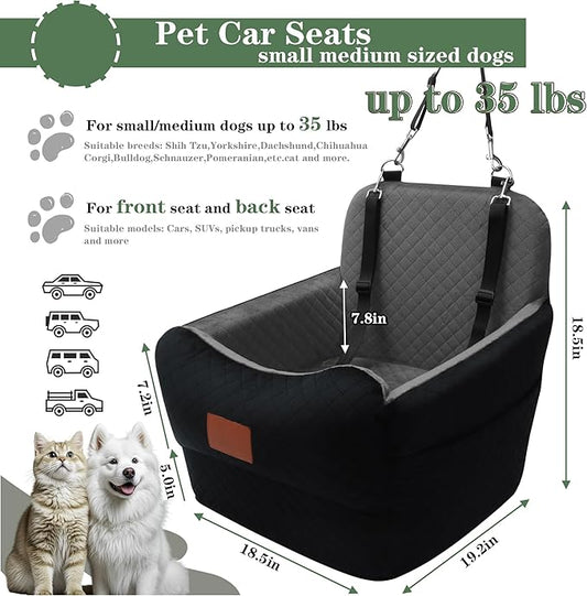 Dog Car Seat for Small/Medium Dogs,2 Adjustable Seat Belt,Memory Foam with Soft Fabric Pets Travel Car Bed with Non-Slip Bottom,Easily Installed in Front and Back seats,Removable and Washable(H-blagre