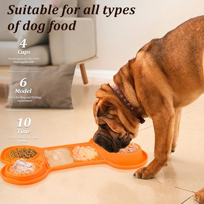 Silicone Slow Feeder Bowl, Lick Mat with Suction Cups for Dog Cat, Snuffle Feeding Mat for Bored Puppy Anxiety Relief, Licking Mat for Dry and Wet Food, Orange