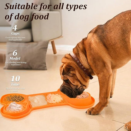 Silicone Slow Feeder Bowl, Lick Mat with Suction Cups for Dog Cat, Snuffle Feeding Mat for Bored Puppy Anxiety Relief, Licking Mat for Dry and Wet Food, Orange