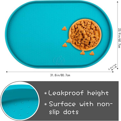 100% Waterproof 1.0" Raised Edge BPA Free Silicone Dog Food Mat, Pet Cat Feeding Mats Contain Spills Protects Floors, Placemats for Cats and Dogs Water Bowl Dishwasher XXL Large.