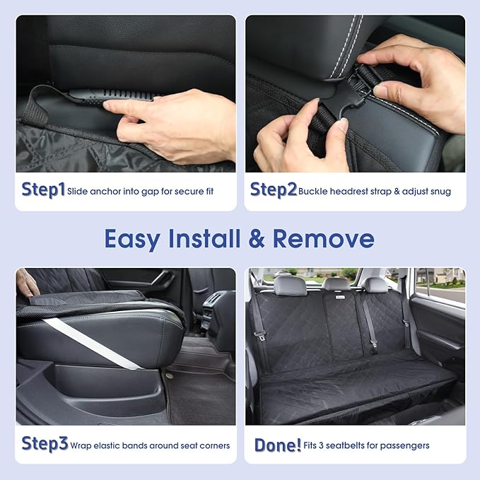 ALLANSING Upgraded 900D Heavy Duty Dog Back Bench Seat Cover, Car Seat Protector, Fits Full Size Trucks, 3 Seatbelts & Armrest Compatible, Waterproof Nonslip Pet Backseat Cover for Dogs & Kids