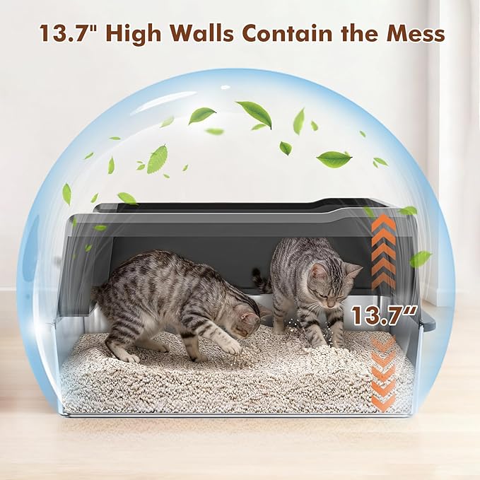 Jumbo Stainless Steel Cat Litter Box, Open Top Litter Box with 13.7" High Sides to Stop Scatter, Large Cat Litter Box for Multiple Cats, Easy Clean & Odor Resistant, Includes Scoop