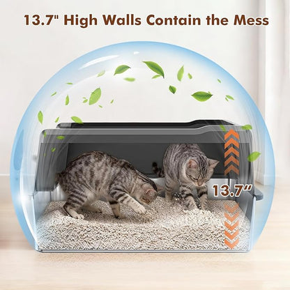 Jumbo Stainless Steel Cat Litter Box, Open Top Litter Box with 13.7" High Sides to Stop Scatter, Large Cat Litter Box for Multiple Cats, Easy Clean & Odor Resistant, Includes Scoop