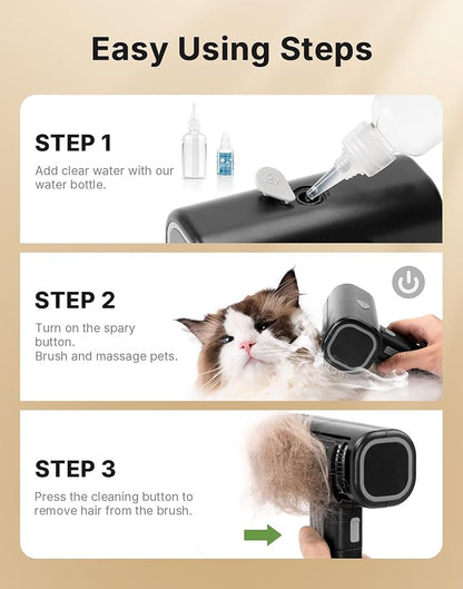 Pet Steam Brush for Dog & Cat with 3 Waterless Shampoo, Bath Shower Comb for Shedding & Grooming & Massaging Water Spray Brush for Long & Short Haired Pets Spritz Defur Comb