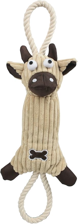 Pet Life ® 'Plush Cow' Eco-Natural Jute Rope Squeak and Tug Plush Dog Toy