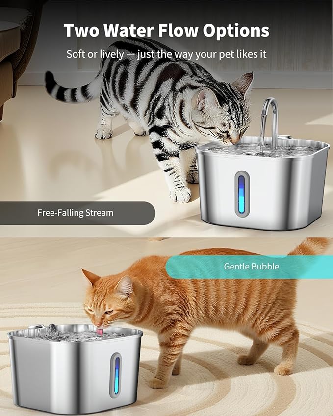 Cat Water Fountain Stainless Steel with 4 Filters & 4 Sponges, 74oz/2.2L Cat Fountain with Quiet Pump, Automatic Pet Water Dispenser, Ideal for Multi-pet Homes, Fresh & Clean Water for Cats and Dogs