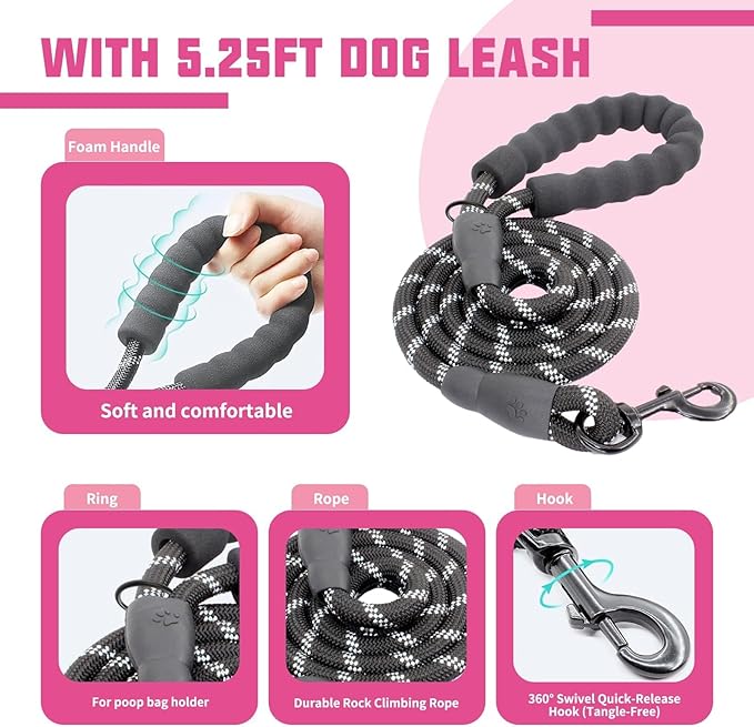 AUROTH Dog Harness and Leash Set, Soft Padded Service Dog Vest with 5.25FT Dog Leash, No Choke, Easy On Pet Vest, Adjustable Reflective No Pull Dog Harness for Large Dogs, Easy Walking and Training