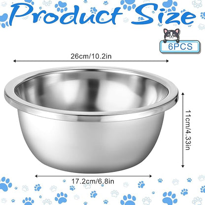 1 Gallon Large Dog Bowl Set of 6, Stainless Steel Metal Water Bowls 128oz High Capacity Heavy Duty Pet Food Bowl for X-Large and Giant Dogs, Easy to Clean