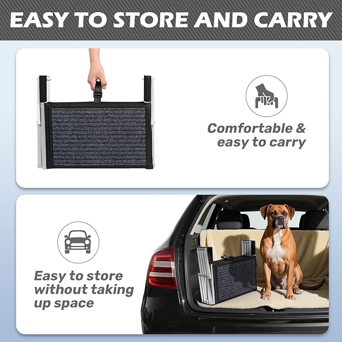 Extra Wide Dog Steps for Car, Truck and SUV - Foldable Pet Stairs for Large Dogs with Non-Slip Rug Surface, Lightweight Dog Ramp Holds Up to 250lbs, 5 Steps