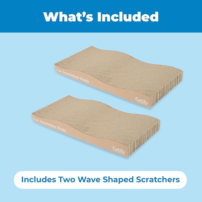 Best Pet Supplies Catify Cat Scratcher, Fun Interactive Scratchers, Posts, Poles, Claw Safe, Furniture Saver Indoor Play Support Natural Cat Behaviors Heavy Duty - Wave (2 Pack), 17.25 x 8.5