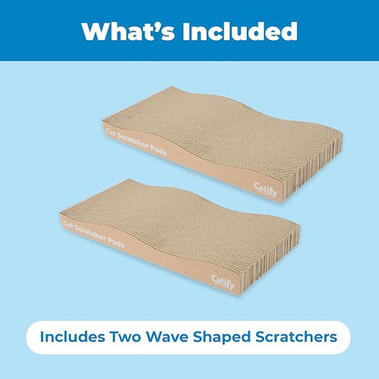 Best Pet Supplies Catify Cat Scratcher, Fun Interactive Scratchers, Posts, Poles, Claw Safe, Furniture Saver Indoor Play Support Natural Cat Behaviors Heavy Duty - Wave (2 Pack), 17.25 x 8.5