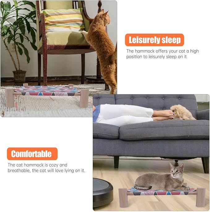 Detachable Pink Geometric Cloth Cat Sleeping Bed Moisture-Resistant Cat Hammock Nest for Seasons Washable Pet Bed Suitable for Indoor