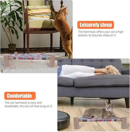 Detachable Pink Geometric Cloth Cat Sleeping Bed Moisture-Resistant Cat Hammock Nest for Seasons Washable Pet Bed Suitable for Indoor