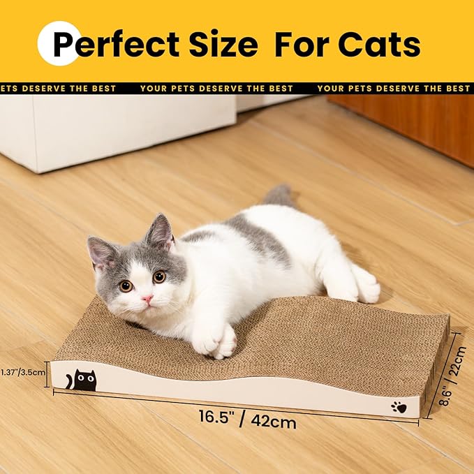 Cat Scratcher, Durable Scratch Pad, Corrugated Cardboard Scratching Board for Indoor Cats, Heavy Duty, Double-Sided Usability, Recyclable, with Catnip, 2 Pack
