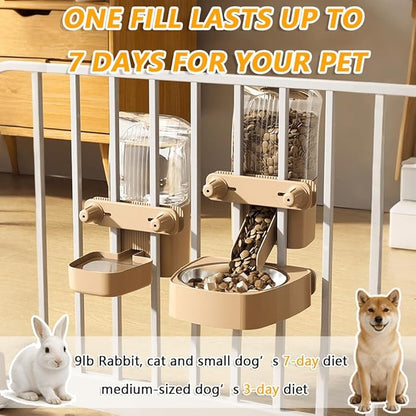 2-Pack Large-Capacity Hanging Automatic Pet Feeder & Water Dispenser - Refillable from Outside The Cage, 50oz/1500ml, for Small/Medium Dogs, Cats, Rabbits & Guinea Pigs