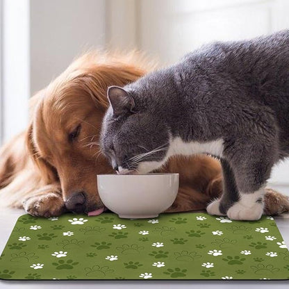 Dog Food Mat, Absorbent Water Bowl Mats Cat Pet Feeding Placemats Dark Green 16 * 24 inch