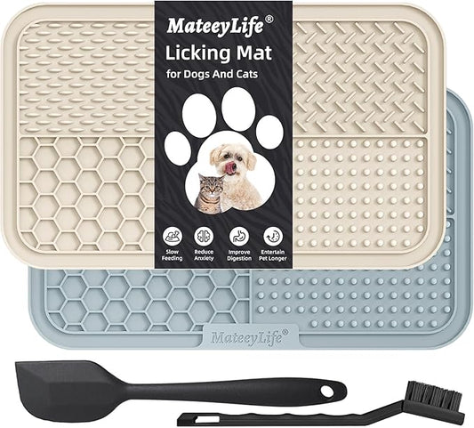 MateeyLife 2PCS Large Lick Mat for Dogs with Suction Cups, Slow Feeder Bowls, Cat Lick Mat for Anxiety Relief, Dog Toys to Keep Them Busy, Enrichment Toys for Bathing, Cat Licking Pad for Boredom