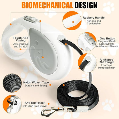 16Ft Retractable Dog Leashes for Small & Medium Dogs - Adjustable Tension Control, Lightweight & Durable, Perfect for Walking/Hiking/Training, Easy-Grip Handle, Safety Lock Feature