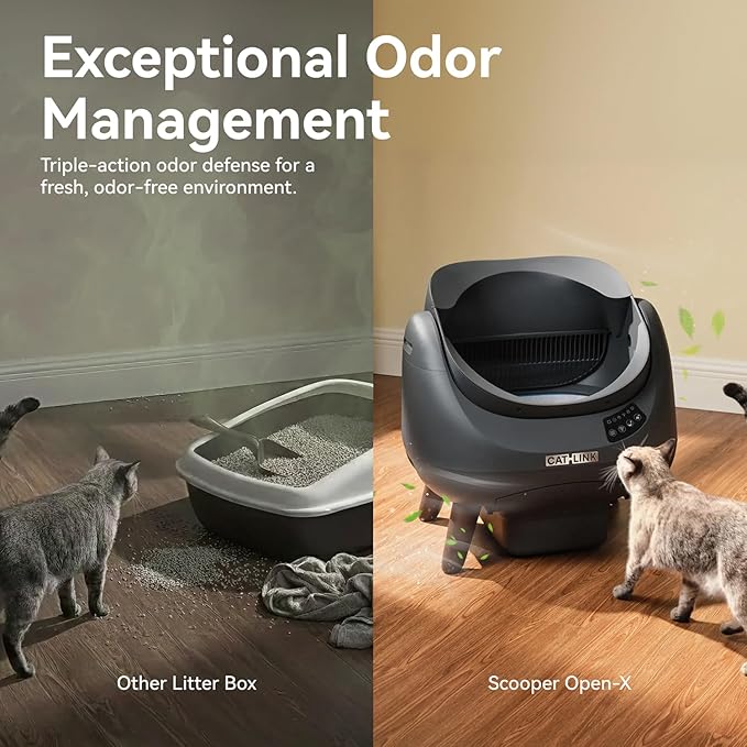 CATLINK Self Cleaning Cat Litter Box Open-X, 5G & 2.4G WiFi, Safe Anti-Pinch Automatic Litter Box Open Top, AI Waste Analysis Health Monitor, App, Odor Free - White/Large (Multi-Cat Household)