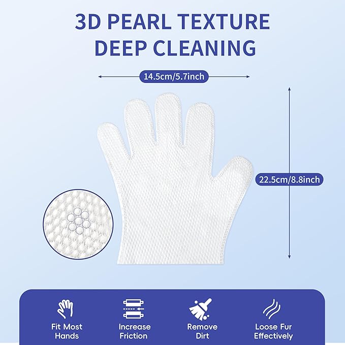 Pet Glove Wipes for Dogs Cats, Grooming Deodorizing Puppy Face Paws Fur and Butt Gloves Wipe, Unscented Extra Thick Travel Cleaning Care Hypoallergenic No Rinse Disposable Bathing Dog Wipes, 24 Pcs