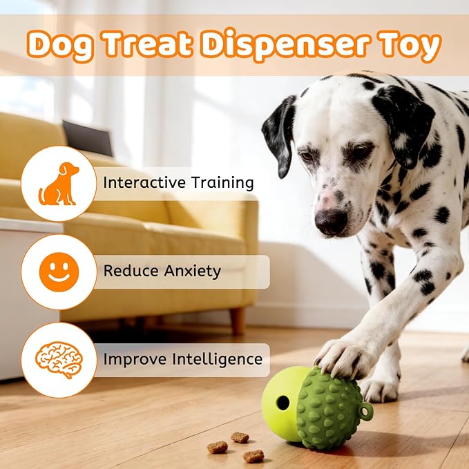 Dog Treat Toys for Puppy, Silicone Dog Toy Treat Dispenser Slow Feeder, Dog Interactive Toys for Boredom, Dog Enrichment Toys to Keep Them Busy, Interactive Dog Toy 1 Pack (Green)
