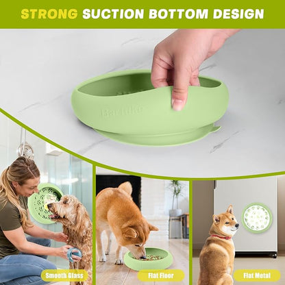 Dog Lick Bowl, Slow Feeder Dog Bowl Licking Mat for Small to Large Dogs, BPA-Free Non-Slip Silicone Slow Feeder Treat Dispenser for Anxiety Relief, Freezer & Dishwasher Safe (Green, 8.2"×2")