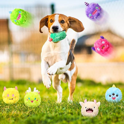 HyDren 8 Pack Plush Squeaky Dog Ball Dog Toys Gift for Small Medium Teething Puppy 2 In1 Fuzzy 4" with Squeakers Cute Funny Chewing Toys for Pet Gift(Cute)