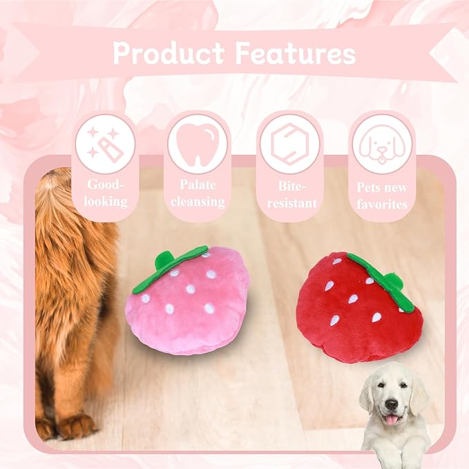 YXQ 2PCS Strawberry Dog Toy Pet Interactive Chew Toy Big Red and Pink Pet Plush for Dog Teething and Playing and Chewing