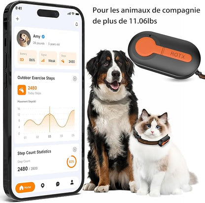 ROTX Dog GPS Tracker Real-time Tracker Alerts Virtual Fence Location Dog Cat Collar Attachment of Random Color Subscription Required for Pet Over 11.06lbs Waterproof IP67 Health & Wellness Black